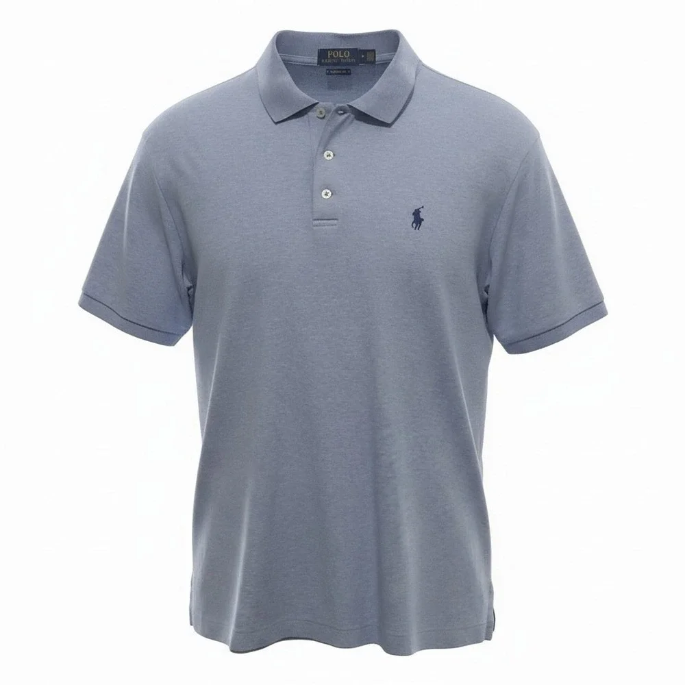 Polo Ralph Lauren Mens Heathered Blue Classic Fit Short Sleeve‎ Polo Medium